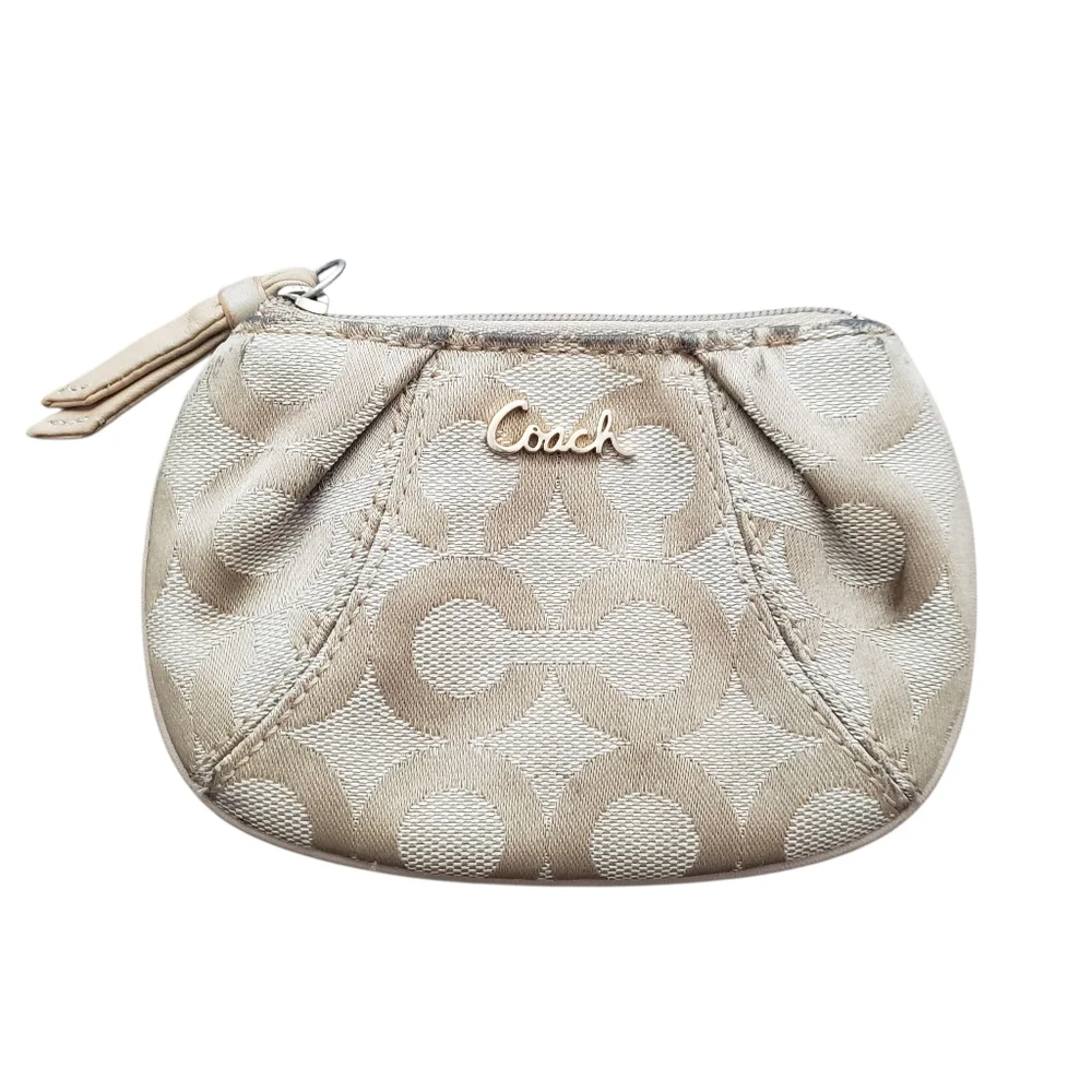 Coach Signature C Vintage Card/ Coin Case Keychain Canvas Wallet Color Tan